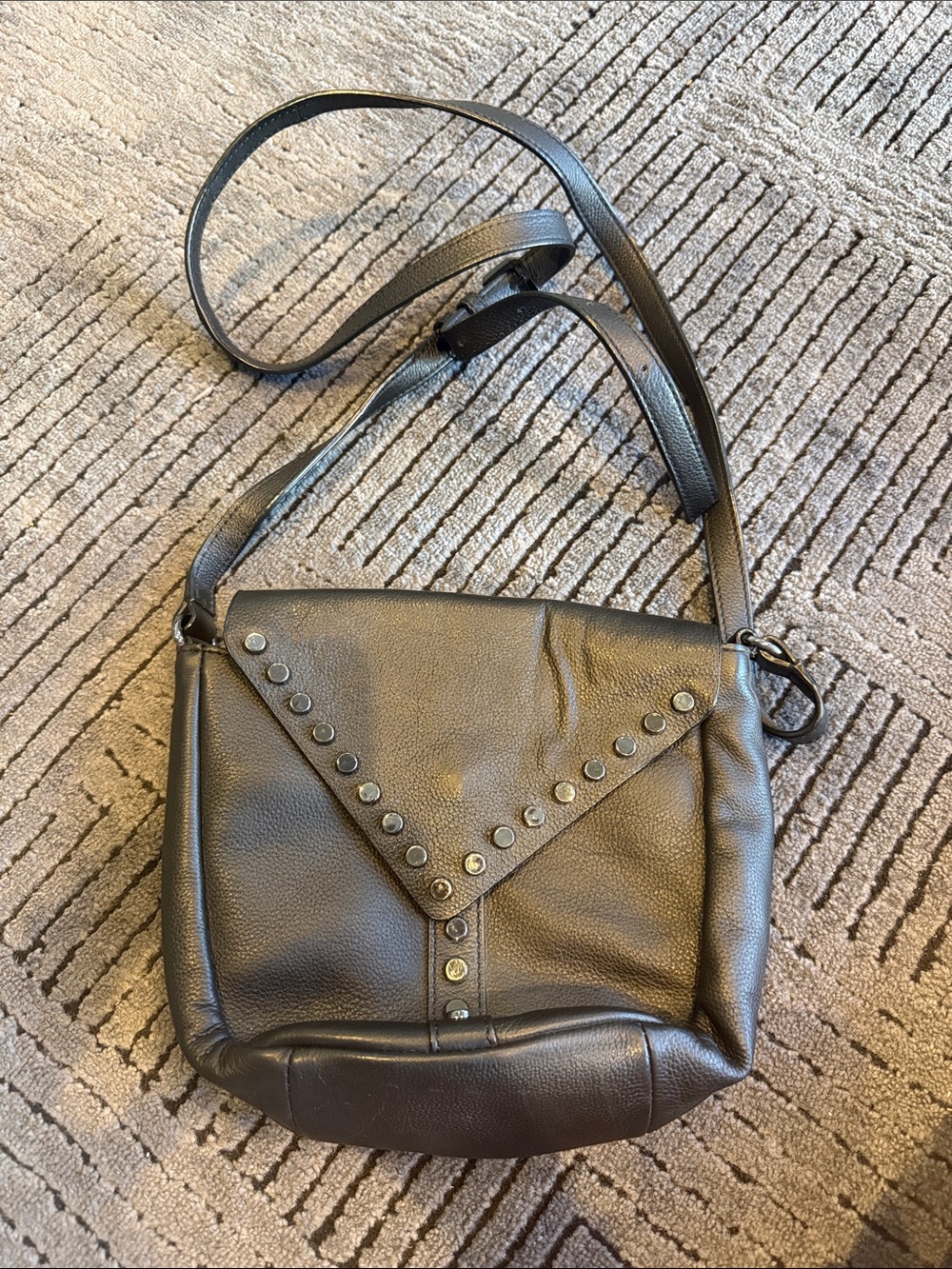 Simply Vera Vera Wang Black Leather Stud-Trim Crossbody Bag